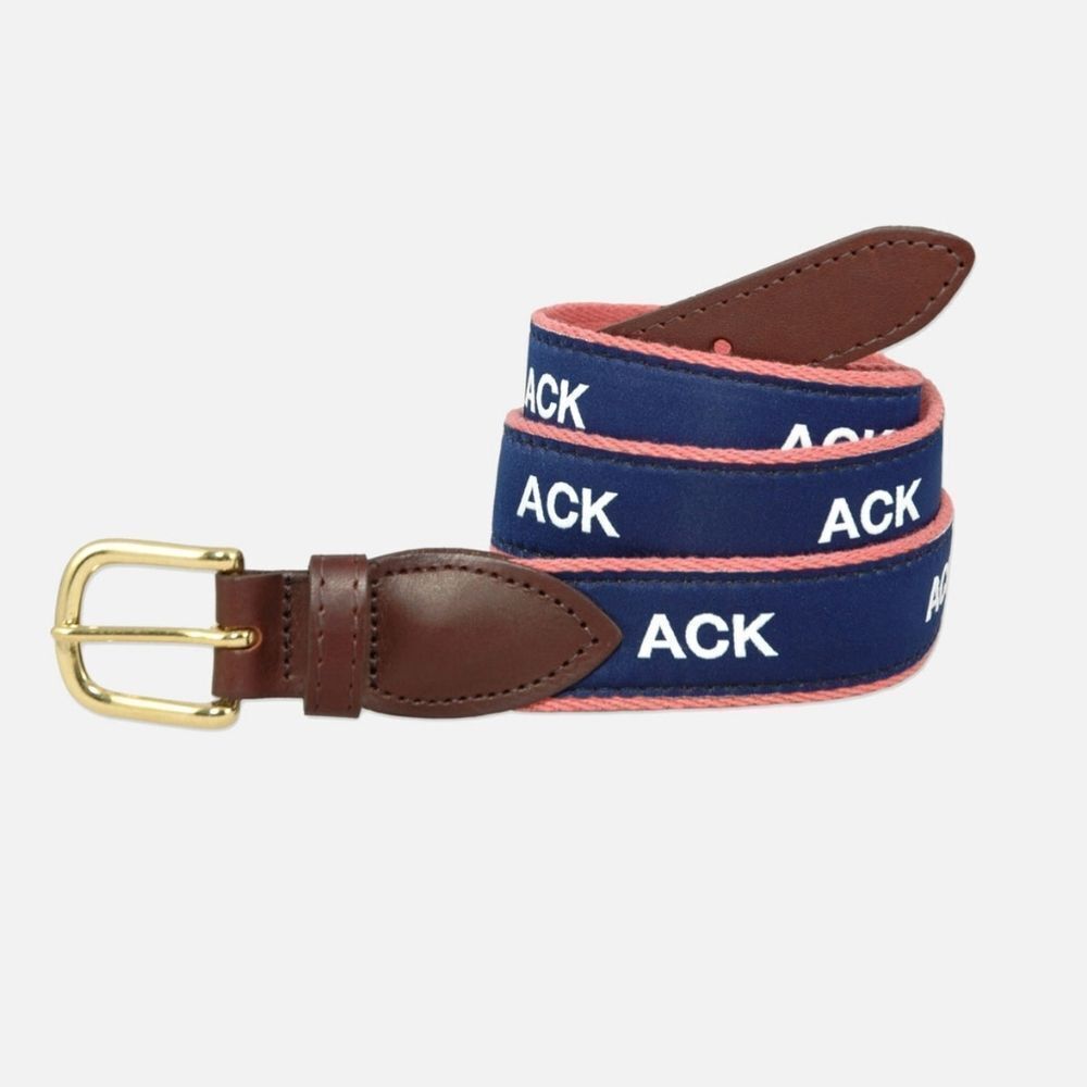 YRI Men's ACK Ribbon Belt Nantucket Red Webbing Solid Brass Buckle Size 44